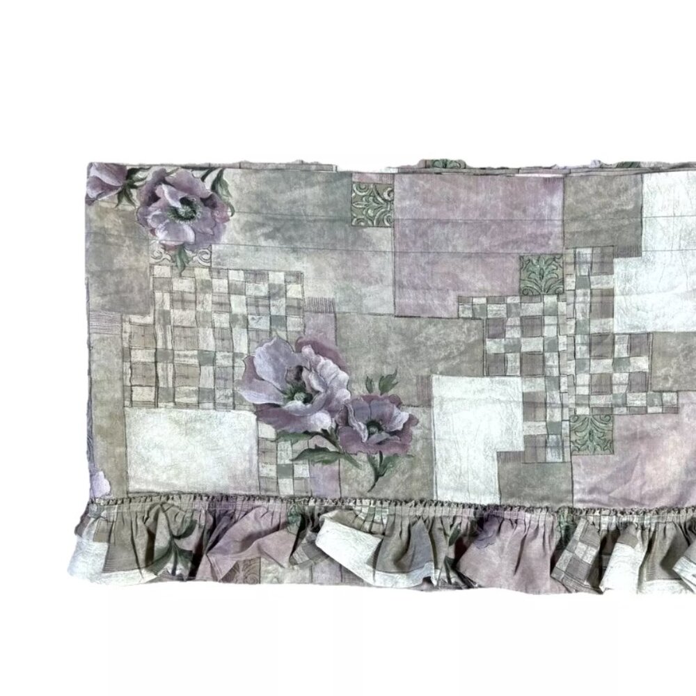 Vintage 90s Ruffled Valance Short Window Curtain Extra Wide Purple Taupe Floral